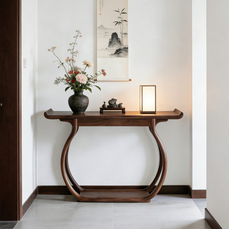 Console brune de style chinois moderne, H 35,4 po x l 59 po x P 15 po