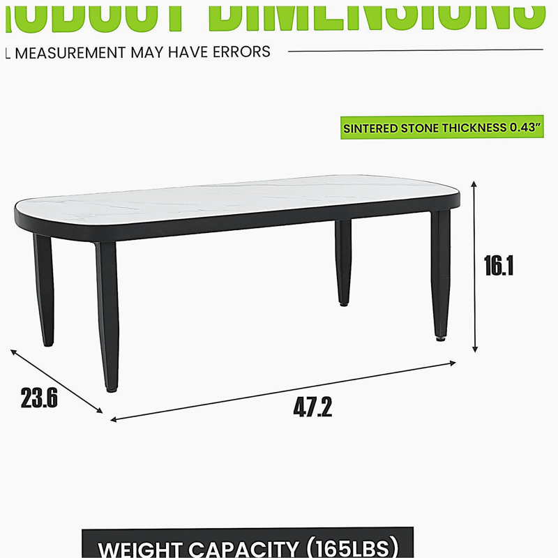 Table basse moderne d'extérieur Elegance Arc, H 16 po x l 47,19 po x P 23,57 po