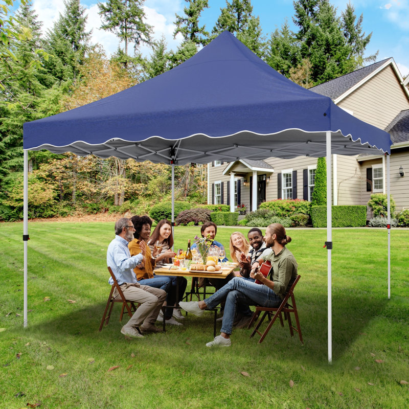 10'x10' Pop Up Canopy Wavy edge tent with One Person Set Up Center Lock and Storage bag, Dark Blue