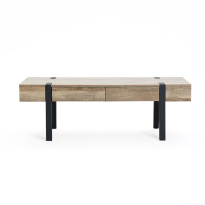 47-Inch Rustic Oak & Black 2-Drawer Coffee Table with Storage by 17 Stories