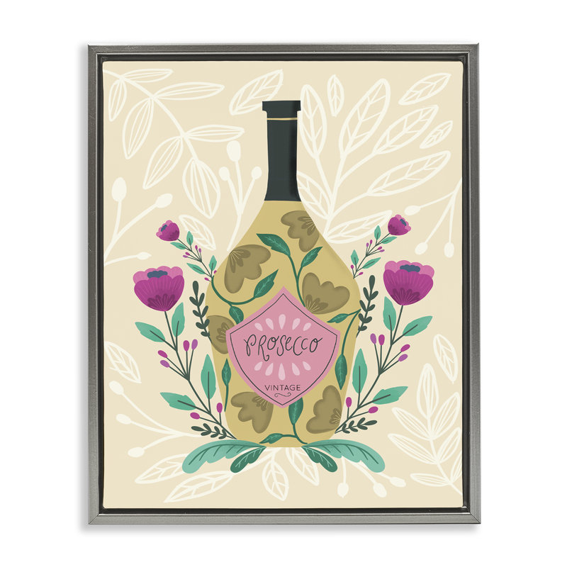 Art mural chic sur toile flottante avec bouteille d'alcool par Louise Allen Designs, H 21 po x l 17 po