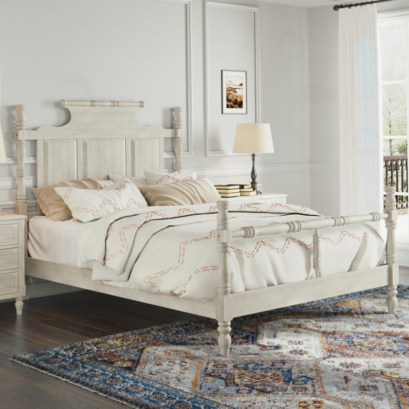 Cadre de lit de style Mid-Century moderne avec 4 affiches, King, Brun