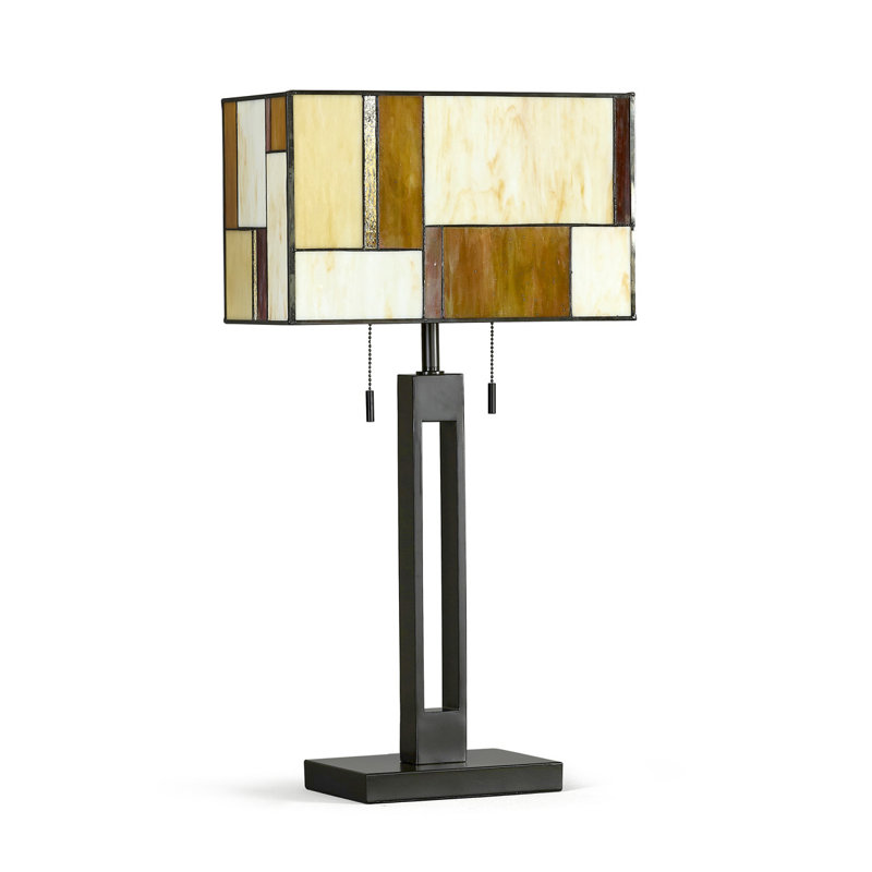 Lampe de table moderne en verre Tiffany 28 po Aayush, Crème/orange/jaune