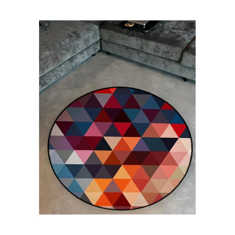 Multicolored Triangle Patterned Woven Base Decorative Carpet, Round 4'