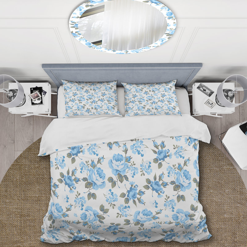 Floral Blue Roses - Ensemble de housse de couette floral - Polyester microfibre