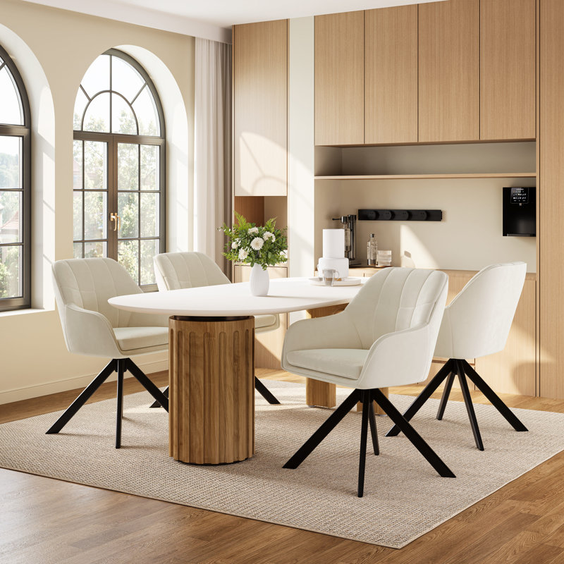 51cm H Upholstered Arm Dining Chair For Kitchen Dining Living Room, Cream Velvet