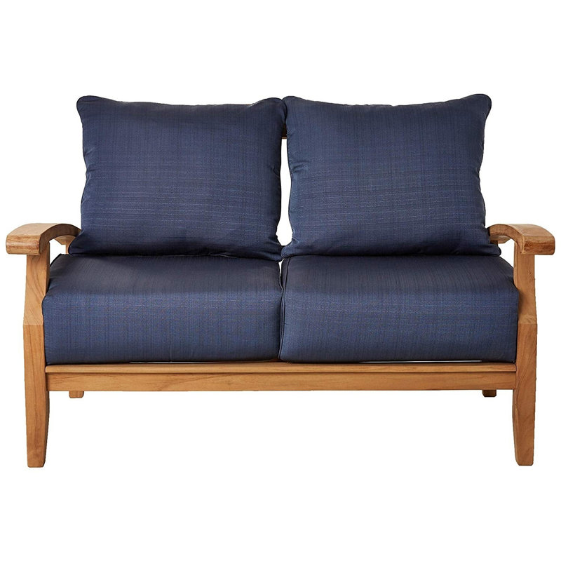 Causeuse d'extérieur en teck avec coussins de 54,25 po Summerton, Oléfine performance marine, Naturel