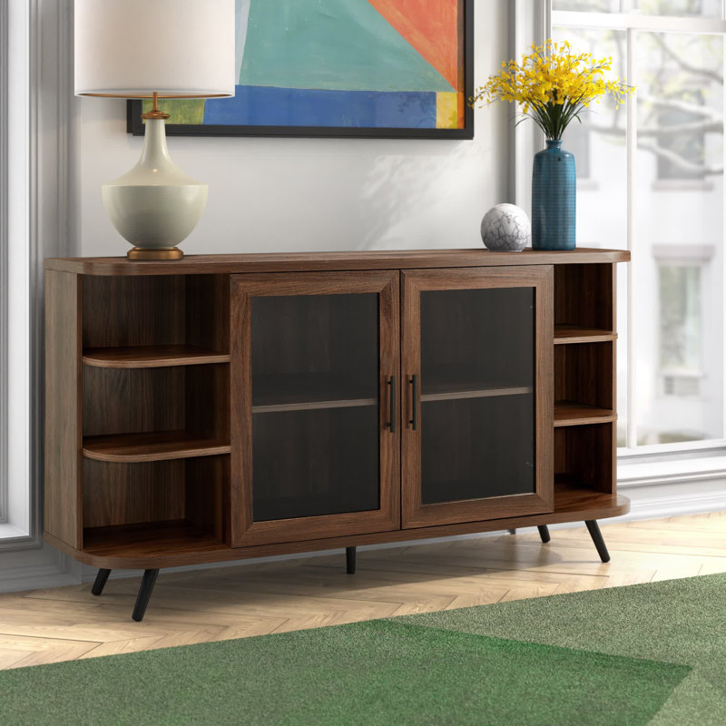 Carleon 58" Wide 2-Glass Door Sideboard, Dark Walnut