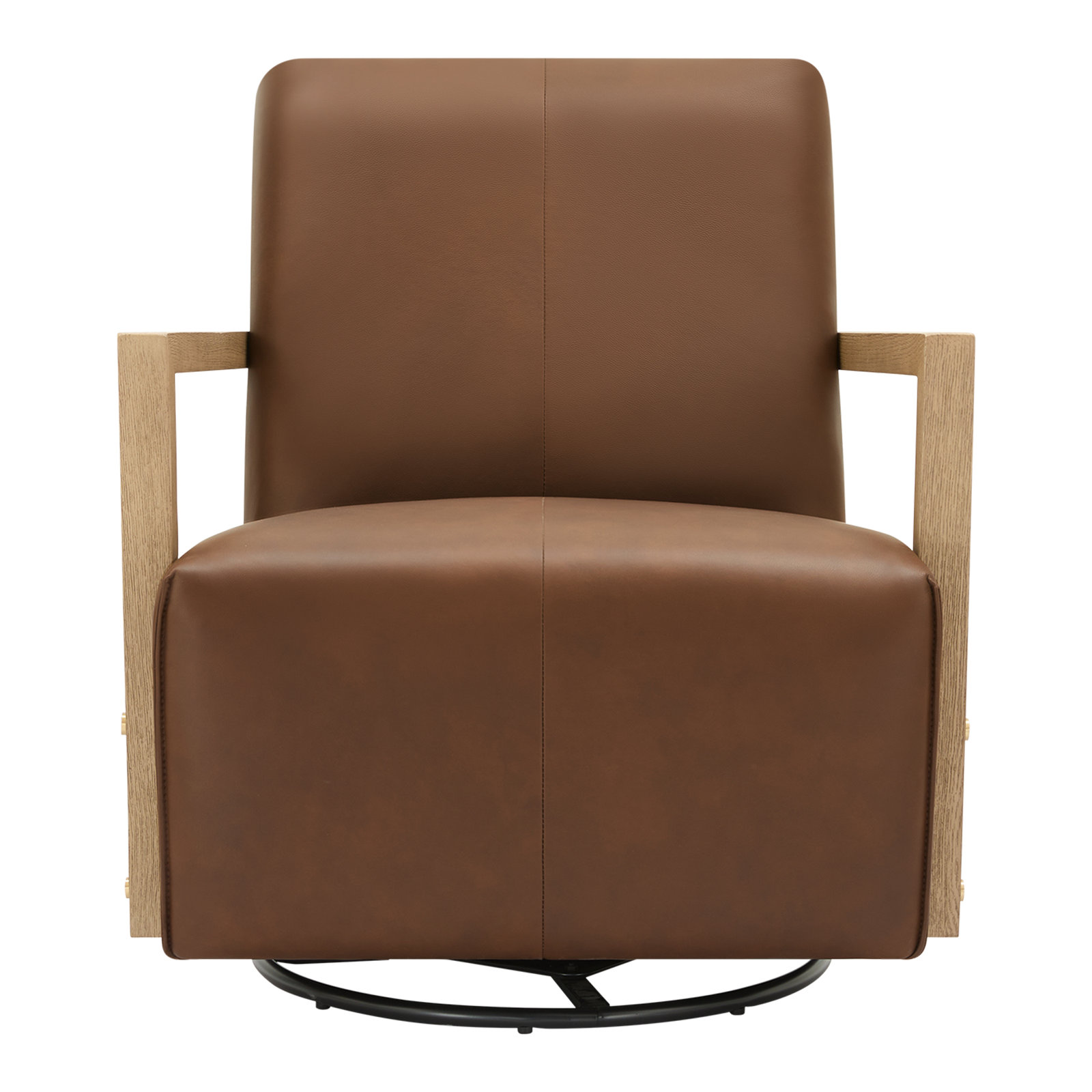 Camino Genuine Leather Swivel Accent Chair, Hearth Brown Genuine Leather