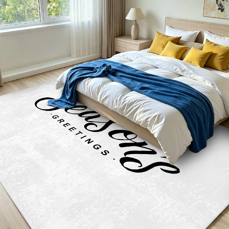 Tapis d'intérieur noir lavable à la machine, motif calligraphie « Meilleurs vœux »., Rectangle 79 po x 118 po