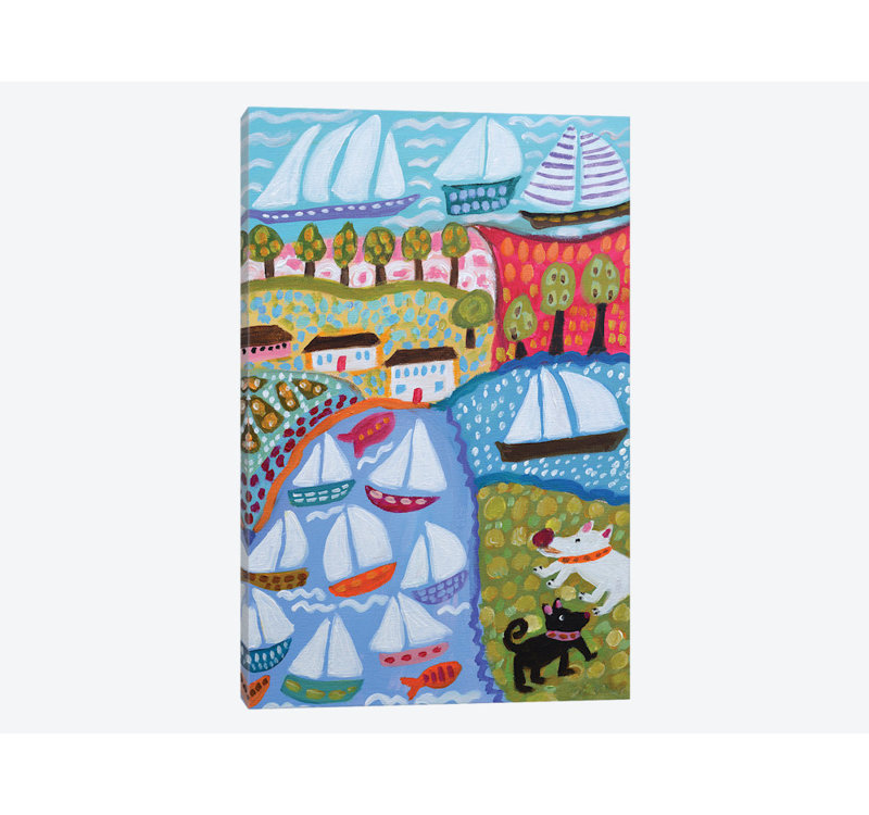 «Dogs & Sail Sailers», reproduction sur toile, H 40 po x l 26 po x P 1,5 po, Pas de tapis, Toile tendue