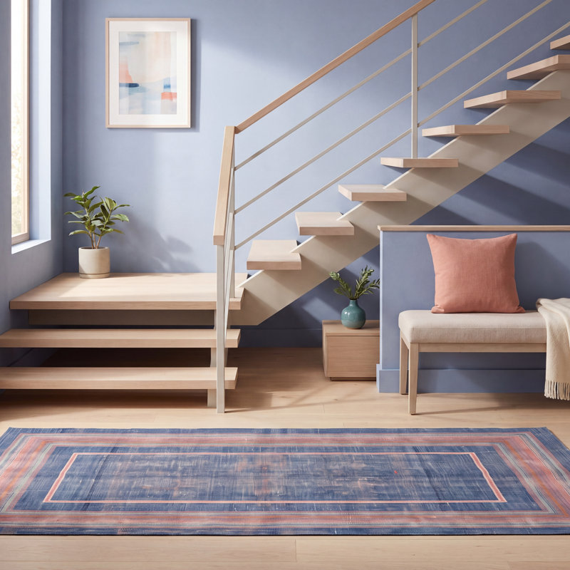 Tapis Thistle moderne minimaliste à bordure géométrique turquoise, rose et crème, lavable à la machine, antidérapant, à poils courts, pour l'intérieur et l'extérieur, adapté aux animaux domestiques, idéal pour le salon, la chambre, la salle à manger, l'entrée, le corridor ou le bureau.