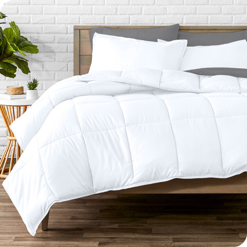 Lit dans un sac en microfibre 1800 de qualité supérieure 1800, Blanc / gris, Édredon double + 6 pièces supplémentaires