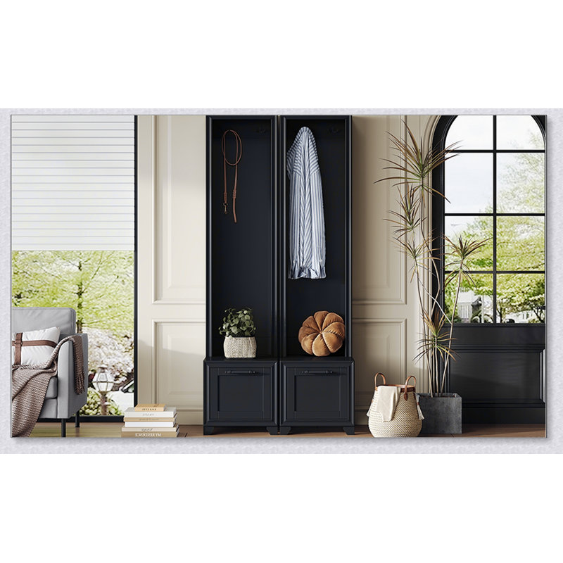Elegant Free Standing Hall Tree Set of 2, Multifunctional 3-IN-1 Entryway Coat Rack with Black Retro Handles and Storage Drawers, Ideal for Hallways and Living Rooms