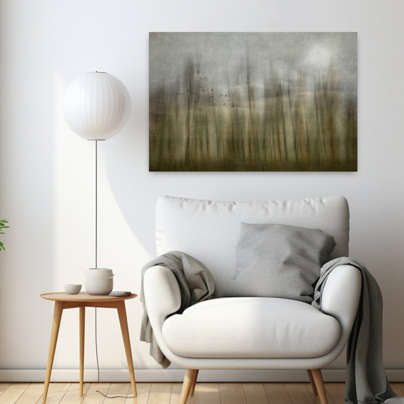 Somewhere Enchanted ... Abstract Contemporary Bird Landscape Nature Wall Art by Yvette Depaepe - Wrapped Canvas Print