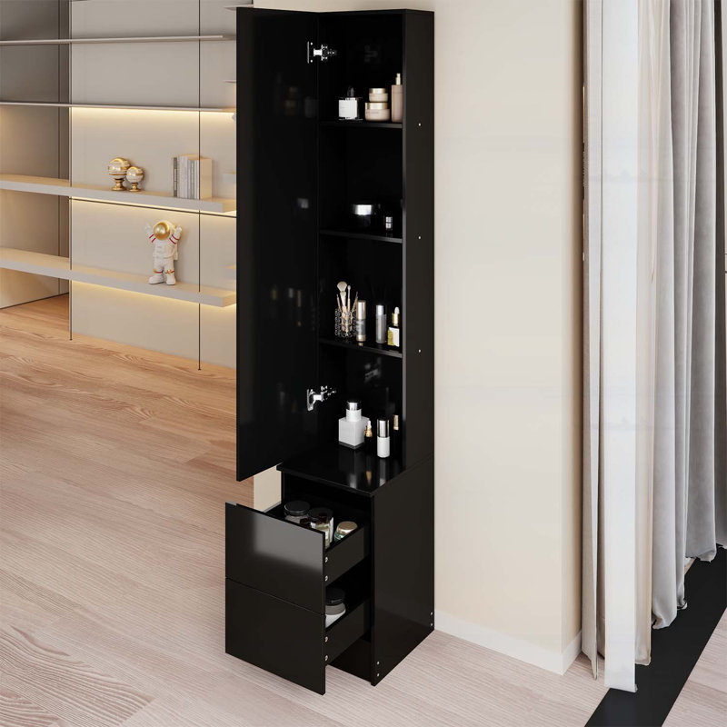 Armoire à miroir à DEL avec luminosité réglable, rangement multicouche, Noir