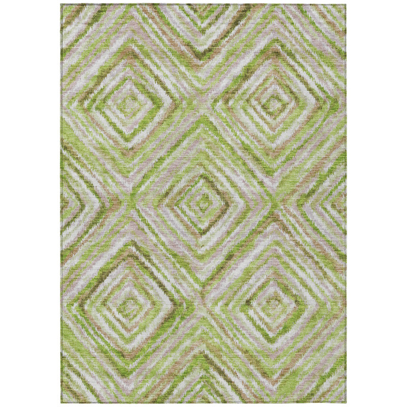 Tapis intérieur / extérieur 3 pi x 5 pi vert et brun à motif géométrique lavable