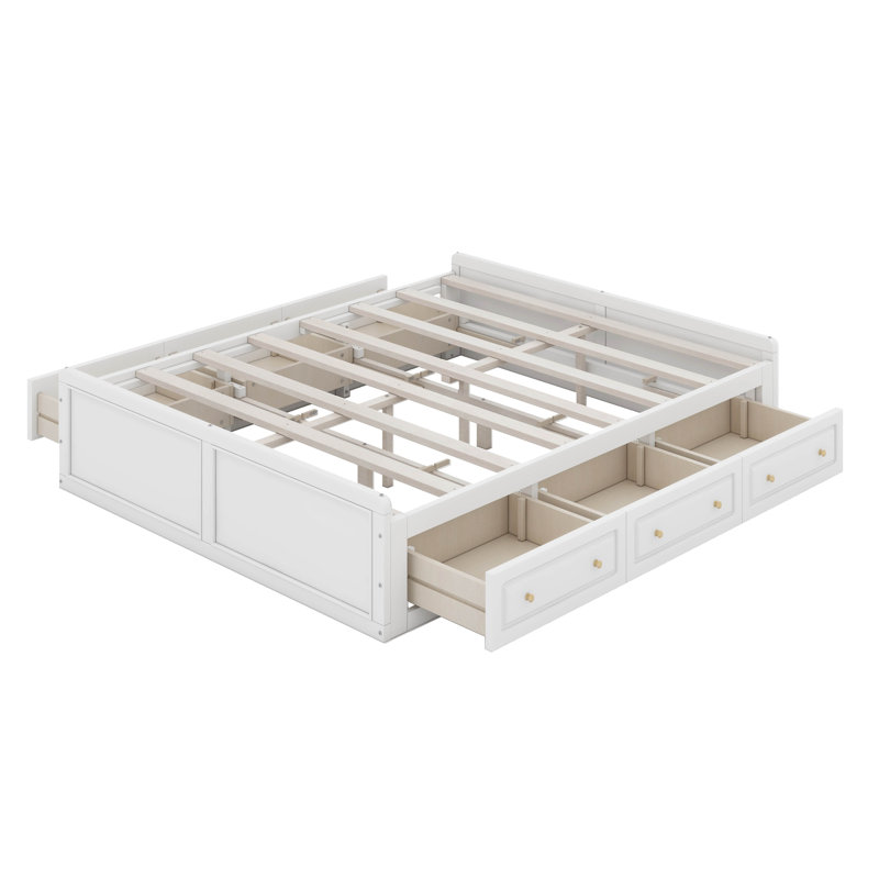 Structure de lit plateforme en bois avec lit à 6 tiroirs et tête de lit, Blanc