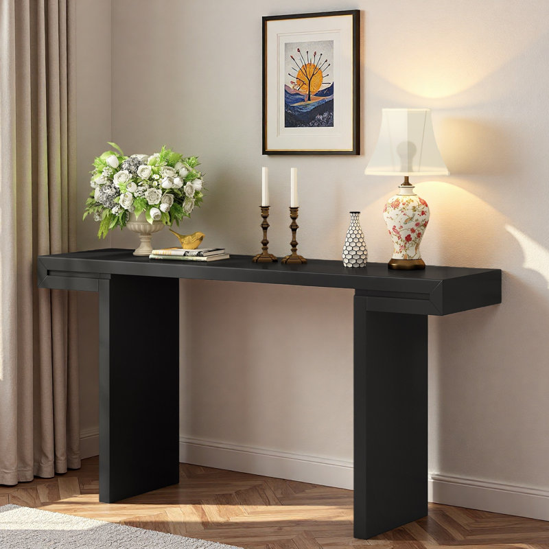 Console avec lignes géométriques et pieds réglables, Noir