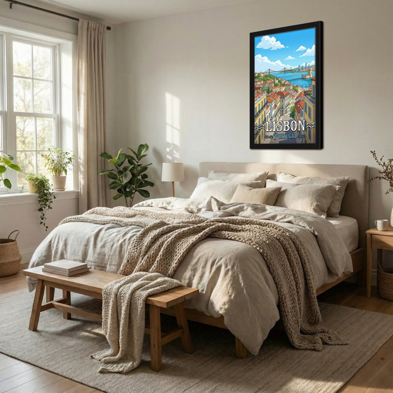 Paysages et paysages urbains Paysage urbain de Lisbonne avec rivière et pont, H 36 po x l 24 po