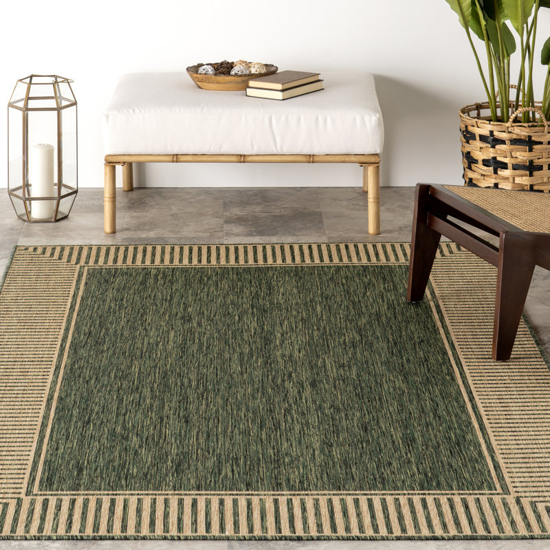 Tapis d'intérieur / extérieur brun clair tissé à la machine Alegre, Vert, Rectangle de 5 pi x 8 pi