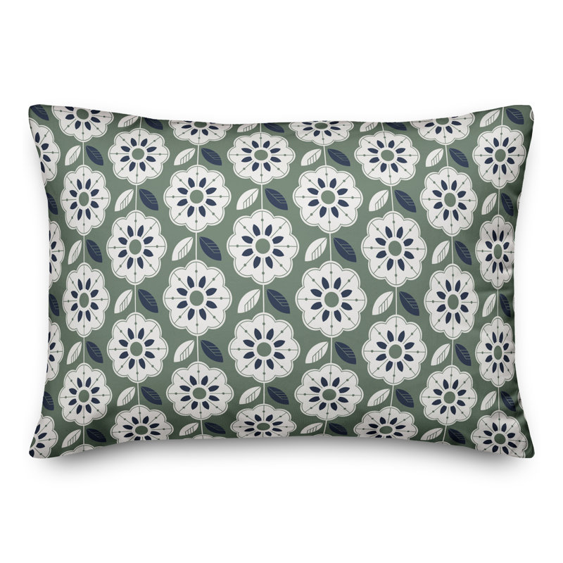 Floral Outdoor Reversible Throw Pillow, Green