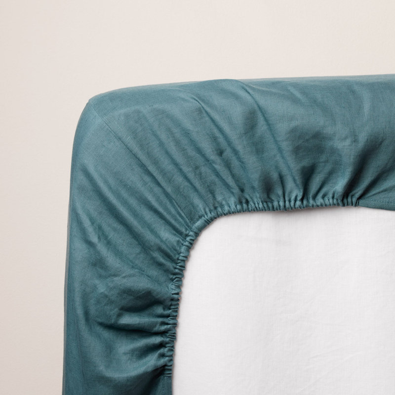 Carlina 100% Linen Fitted Sheet, European Single (90 x 200 cm), Blue/Green