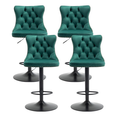 Tabouret de bar pivotant à hauteur ajustable en velours moderne avec dossier (ensemble de 4)