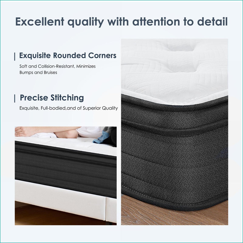 Mattresses, 12 Inch Queen Hybrid Mattress, Medium Firm with Individually Pocketed Innerspring | White | Foam+Spring, 12"