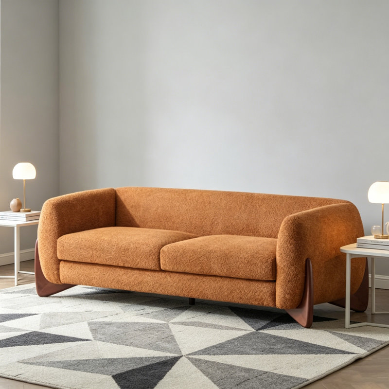 82Inches Boucle Sherpa Sofa -Caramel, Caramel Boucle
