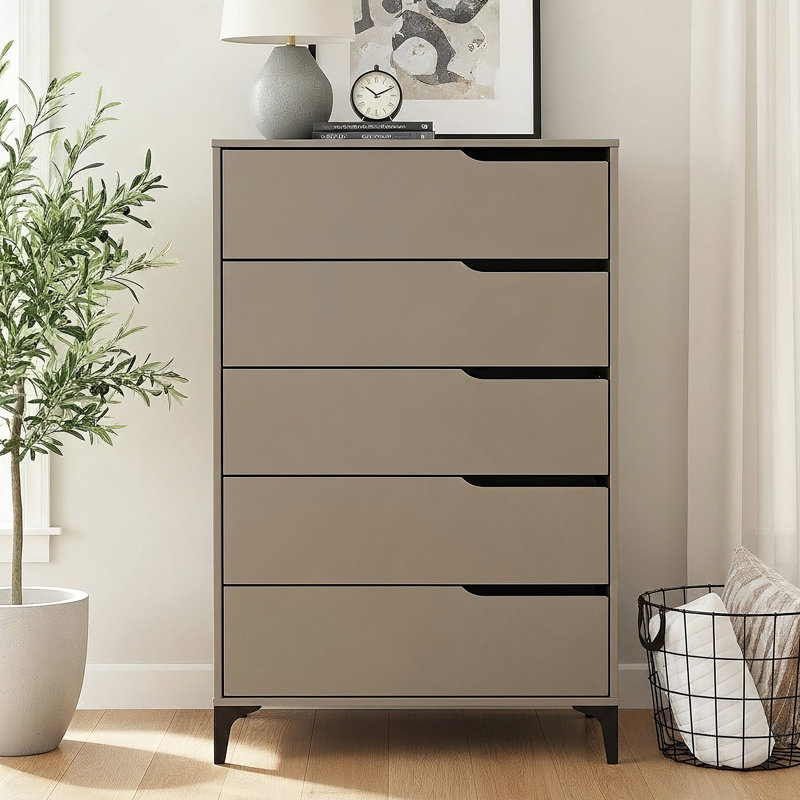 Commode 5 tiroirs Norcross, Chêne gris cendré