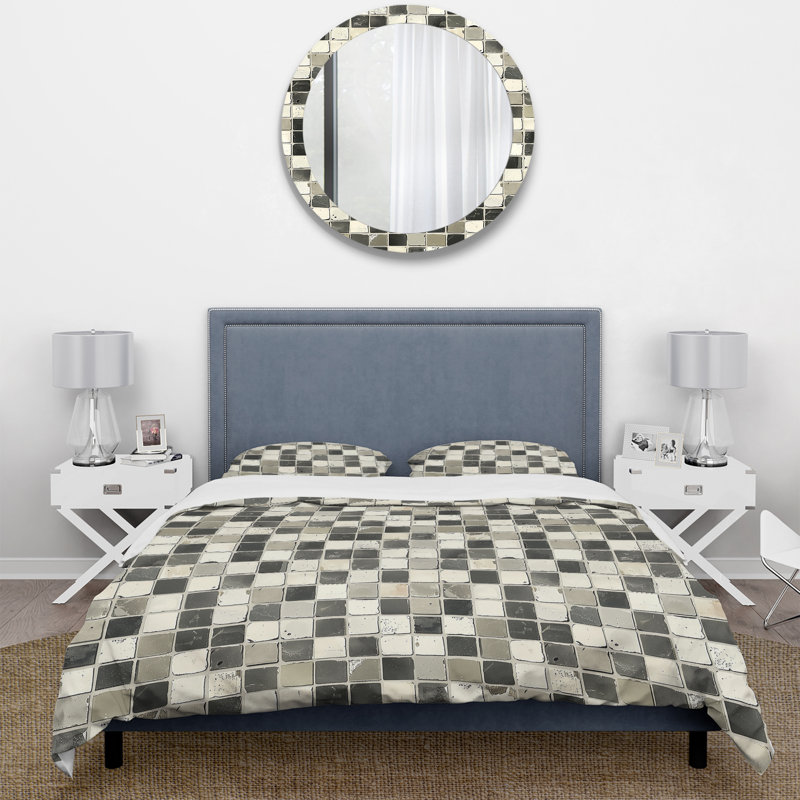 Ensemble de housse de couette beige gris Midcentury Mosaic II - Midcentury, Housse de couette pour grand lit + 2 taies décora