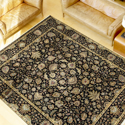 Tapis noir et noir de haute qualité noué à la main