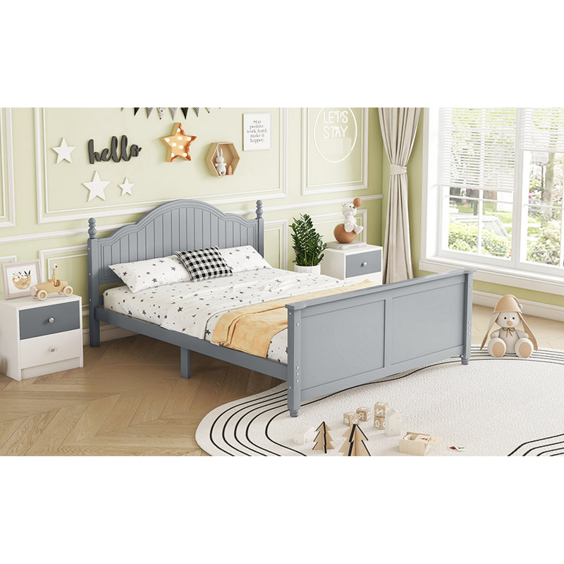 Lit plateforme gris avec tête de lit, garde-corps et grand espace de rangement encombrant gris, Full, Gray