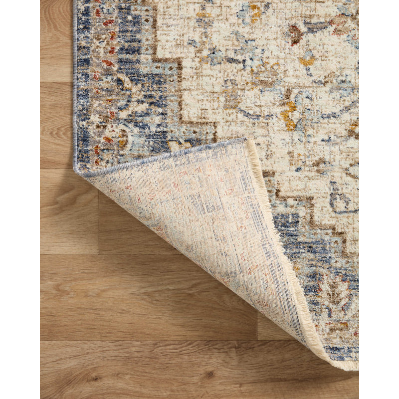 Sorrento Oriental Machine Made Power Loom Polyester Area Rug in Ivory/Fiesta, Rectangle 5'3" x 7'6"