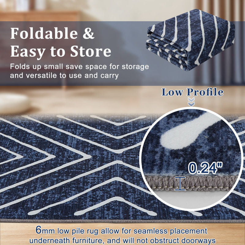 9'x12' Extra Large Geometric Area Rug, Non-Slip, Stain Resistant, Low Pile Modern Carpet for Living Room & Dining Room, Blue