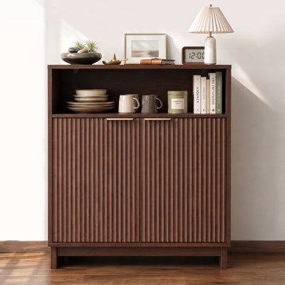 Buffet 31,5 "avec tablette ouverte, buffet à 2 portes en noyer et armoire à café