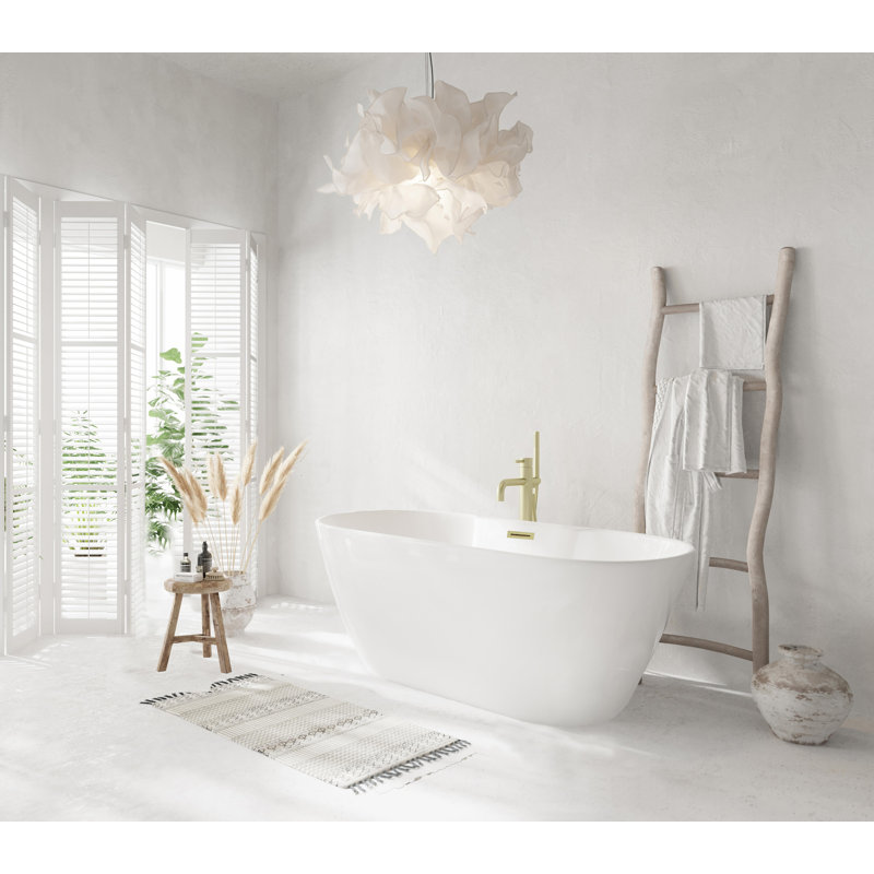 59 Inch Bathtub in Glossy White with Trim, Brushed Gold
