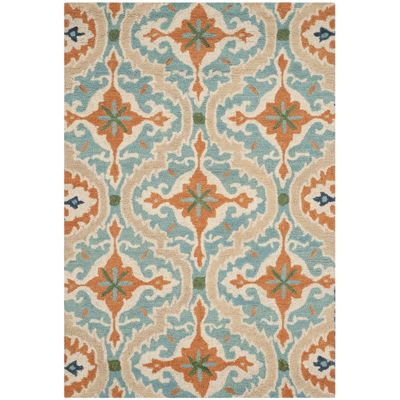 Tapis bleu / beige / brun en laine touffeté à la main Barriento, Rectangle de 5 pi x 8 pi
