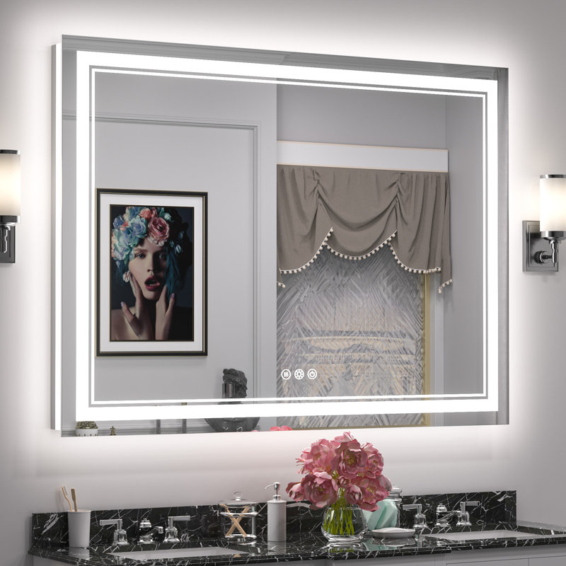 Chrisna LED Bathroom Mirror with Frontlit and Backlit, 3 Colors Temperature & Dimmable Light Anti-fog Tempered Glass Bathroom Vanity Mirror