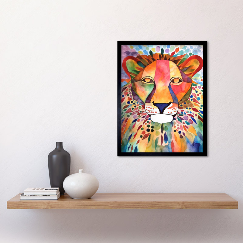 Lion With Multicoloured Pattern Mane - Single Picture Frame Print