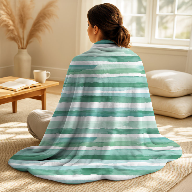 Mint Breeze Stripes I - Couverture chaude rayée, jeté Coastal Cozy