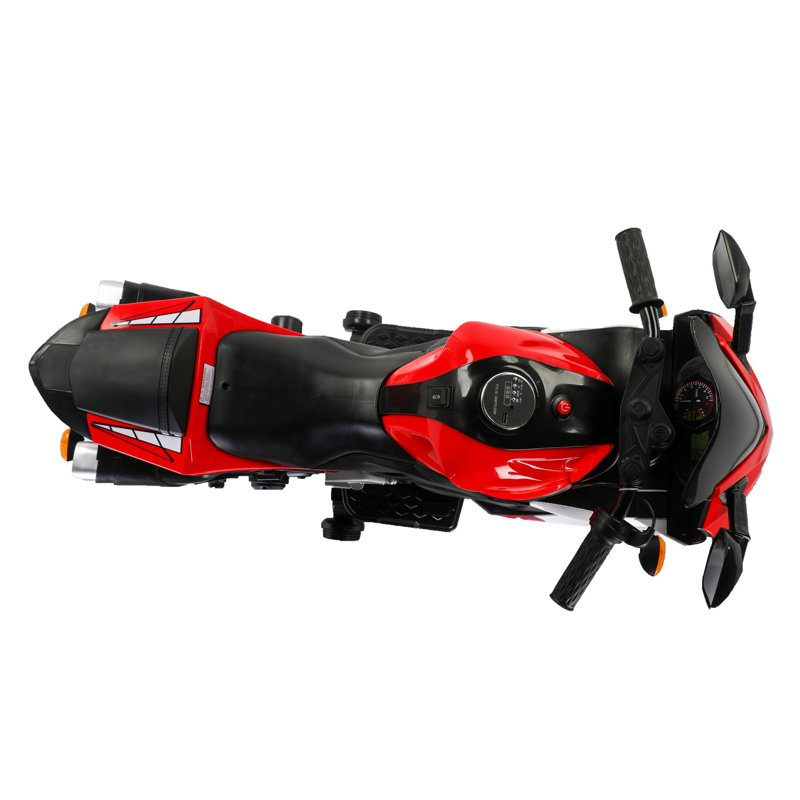 Moto électrique pour enfants rouge et blanche, batterie 12 V 7 Ah, moteur 25 W, port USB/MP3, indicateur de batterie, phare DEL, roues lumineuses, Bluetooth