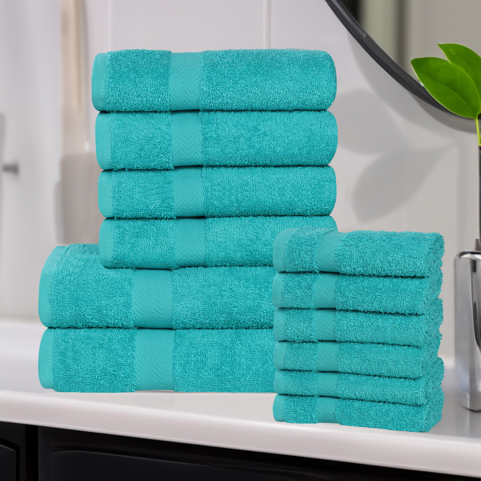 12-Piece Quick-Drying Cotton Towel Set, Turquoise