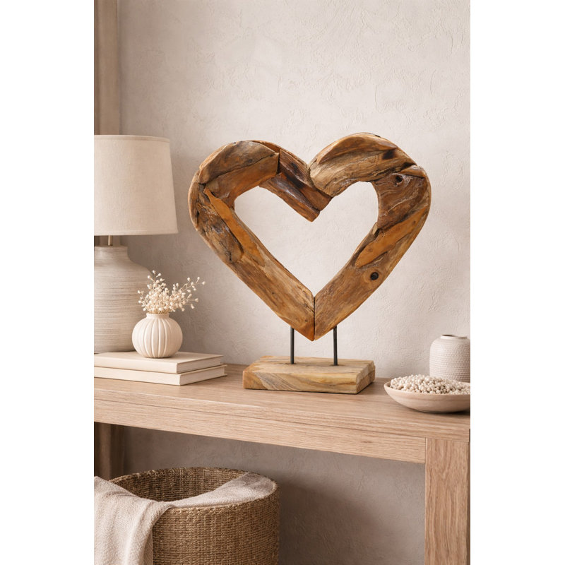 Small Teak Heart On Stand