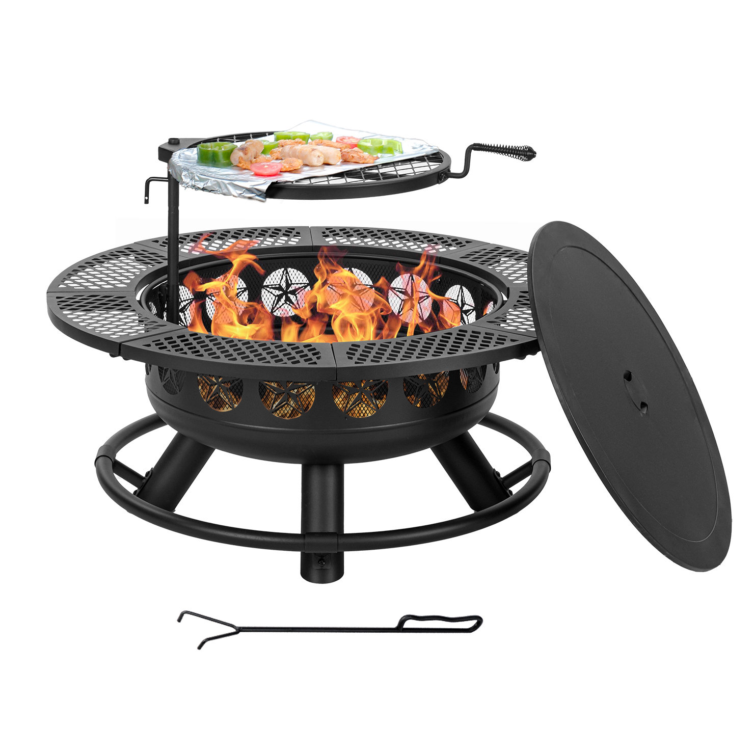 Winston Porter 36" D Wood Burning Fire Pit With Grill And Lid Wayfair