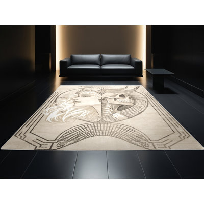 Tapis beige lavable à la machine Elida Hel Glam - reliure blanche