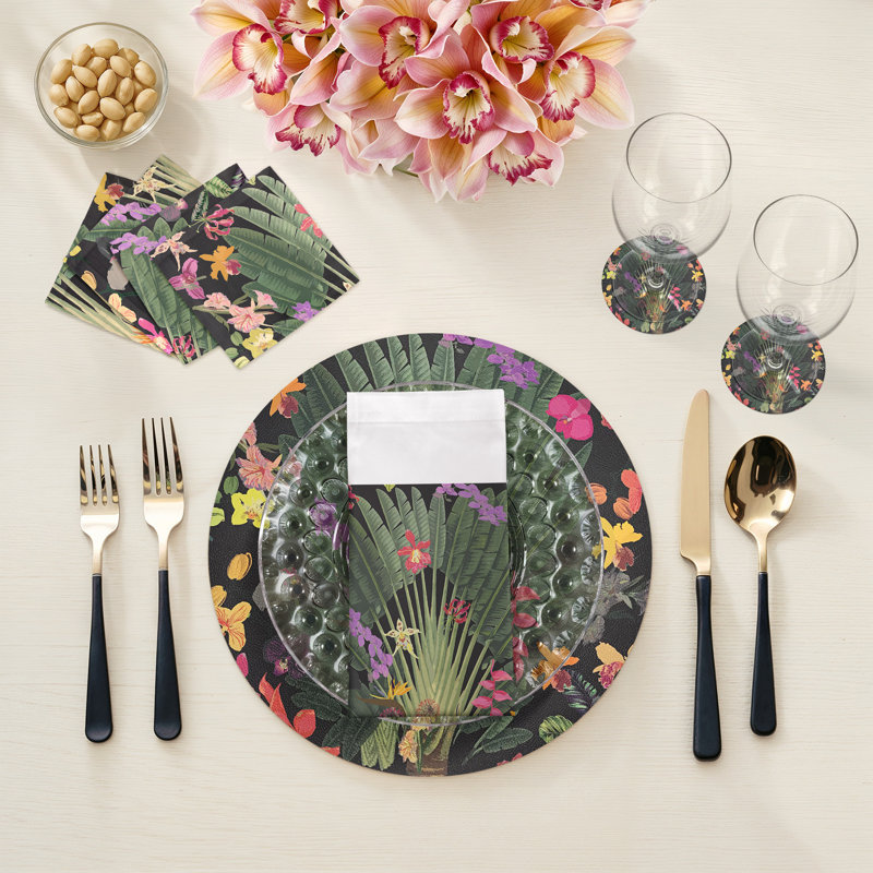 Fantasy Tropical Hemstitch Cocktail 6" Linen/Cotton Blend Napkin, Black