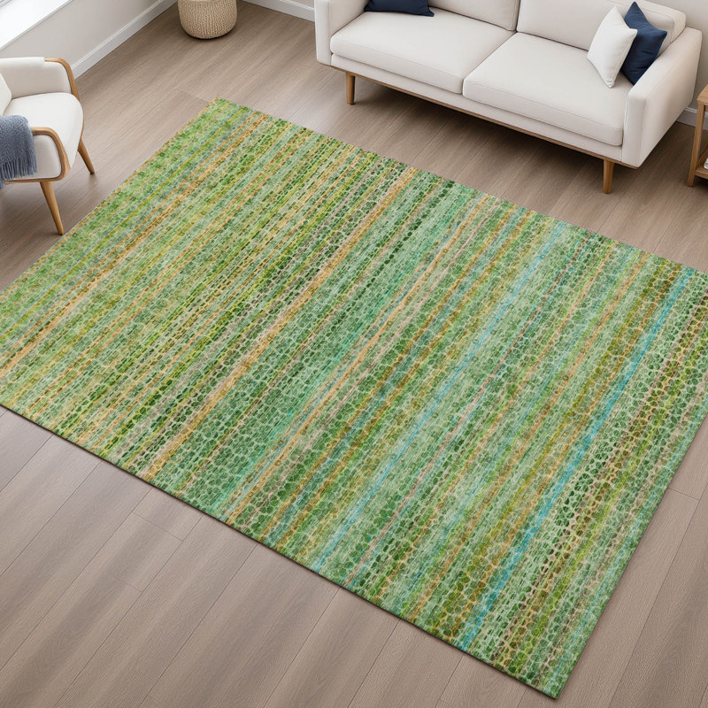 Premium Machine Washable Mayfield AMF2155 Striped Rug, Teal, Rectangle 10' x 14'