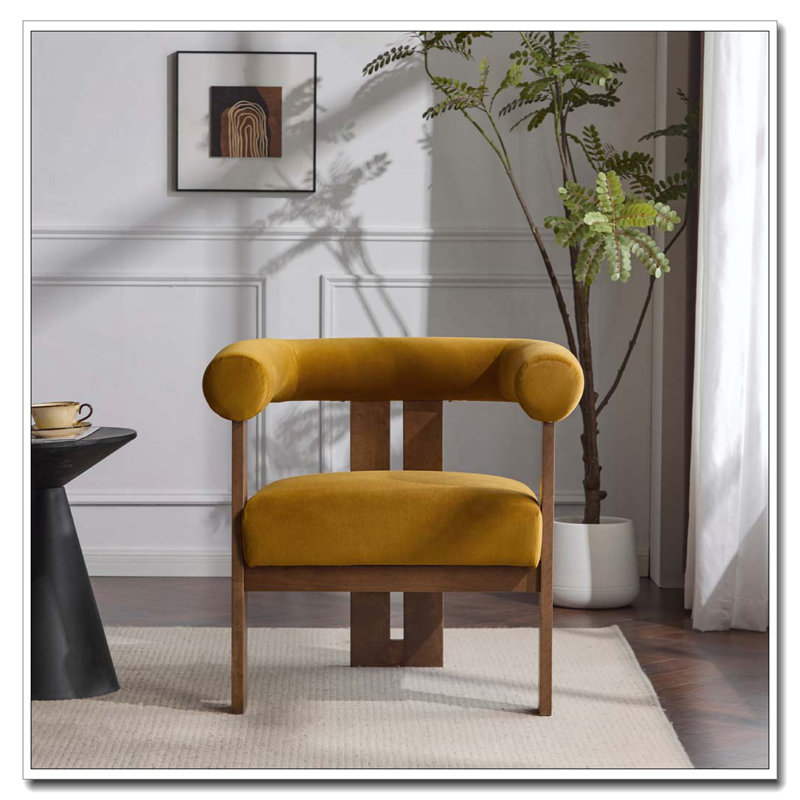 Fauteuil d'appoint rembourré en velours, Jaune moutarde